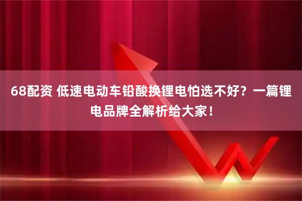 68配资 低速电动车铅酸换锂电怕选不好?一篇锂电品牌全解析给大家!
